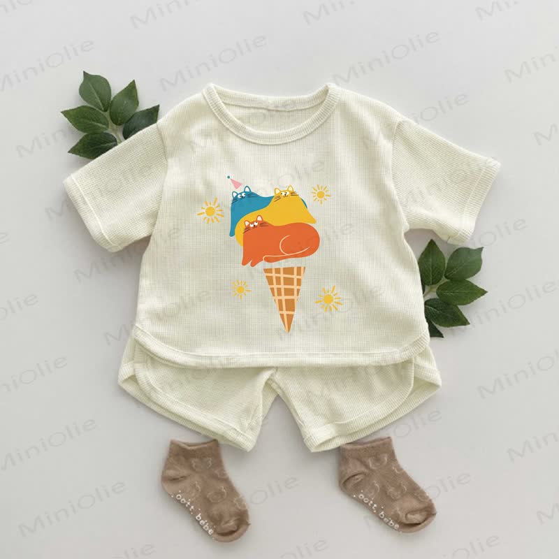 Baby Waffel Eiscreme-Print, 2-teiliges Set - Aprikose - 2-3J - image 1