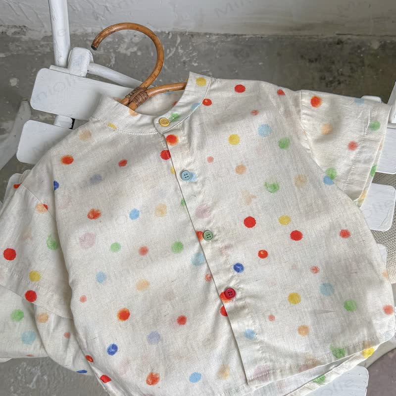 Regenbogen Punkt , zweiteiliges Set für Kleinkind : T-Shirt und Hose vorne - Beige - 6-7J - image 2