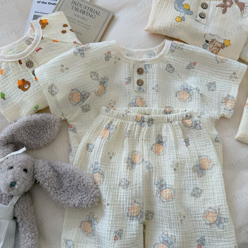 Zweiteiliges Set aus weichem Baumwoll-T-Shirt und Shorts mit Tiermotiv für Tier - Beige Bär - 8-9J - image 3