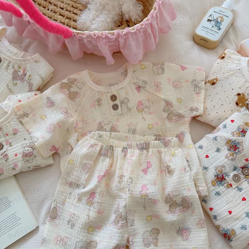 Zweiteiliges Set aus weichem Baumwoll-T-Shirt und Shorts mit Tiermotiv für Tier - Beige Hase - 8-9J - image 4