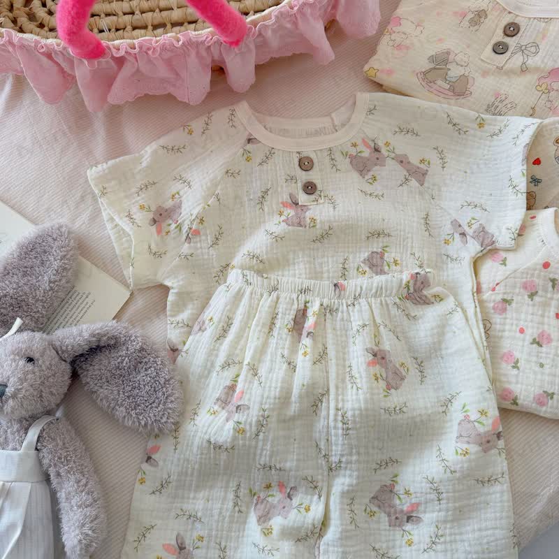 Zweiteiliges Set aus weichem Baumwoll-T-Shirt und Shorts mit Tiermotiv für Tier - Hase - 8-9J - image 6