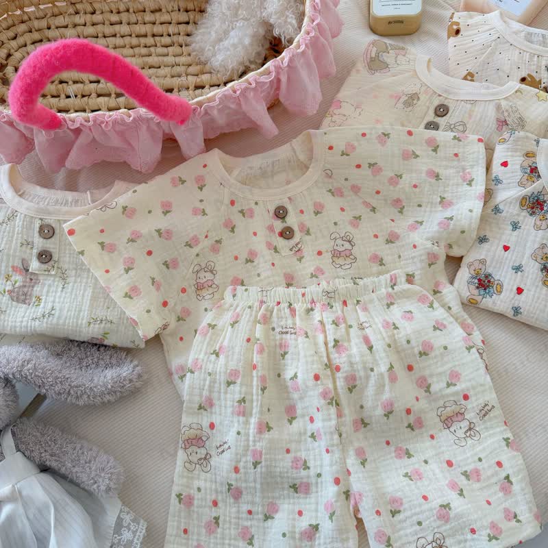 Zweiteiliges Set aus weichem Baumwoll-T-Shirt und Shorts mit Tiermotiv für Tier - Beige Blume​ - 8-9J - image 8