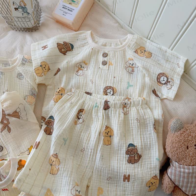 Zweiteiliges Set aus weichem Baumwoll-T-Shirt und Shorts mit Tiermotiv für Tier - Beige Hund - 8-9J - image 9