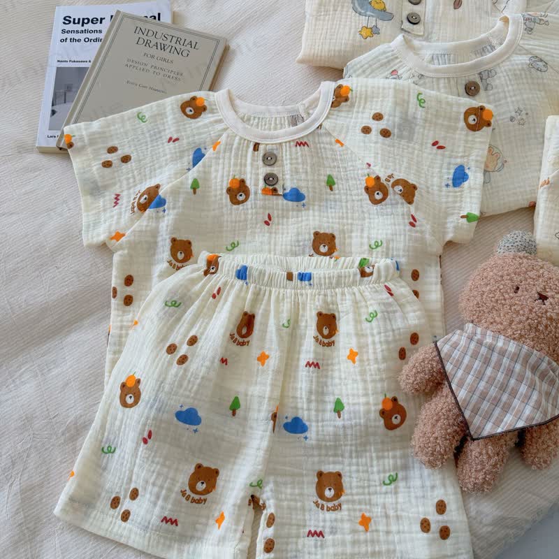 Zweiteiliges Set aus weichem Baumwoll-T-Shirt und Shorts mit Tiermotiv für Tier - Mehrfarbig Bär - 8-9J - image 10