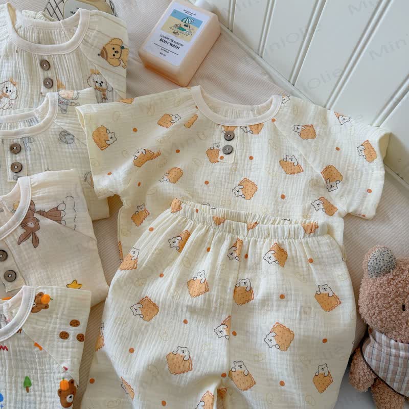 Zweiteiliges Set aus weichem Baumwoll-T-Shirt und Shorts mit Tiermotiv für Tier - Beige Keks Bär - 8-9J - image 11