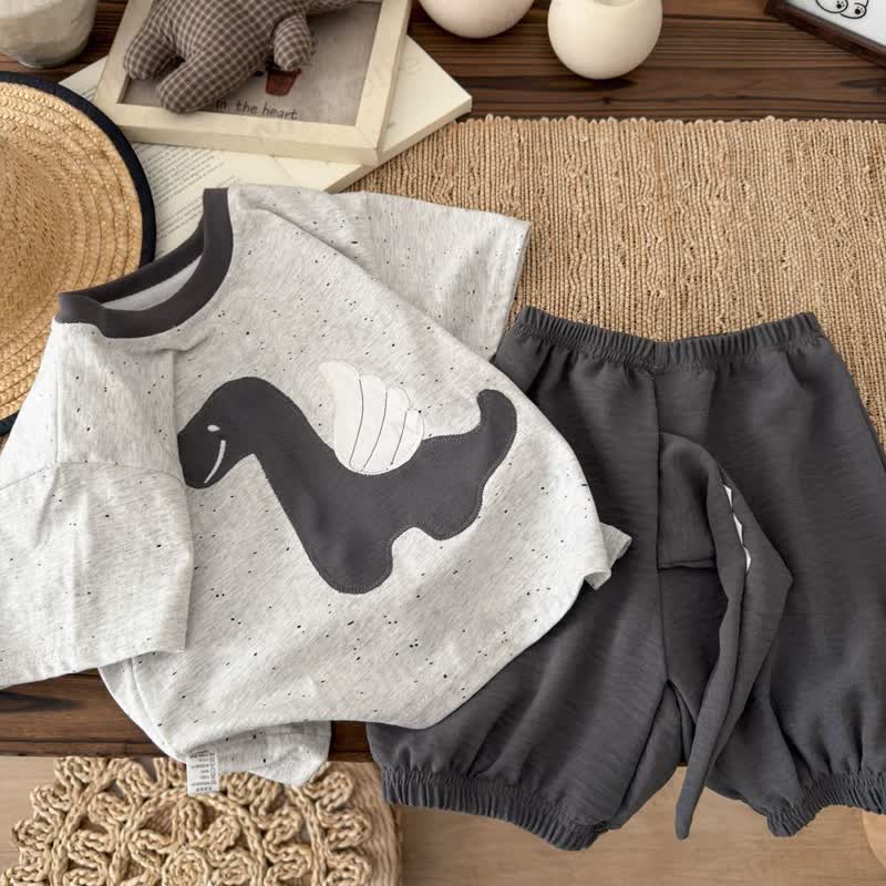 Zweiteiliges Set für Kleinkind-Jungen : T-Shirt und Shorts mit Dino -Print aus reiner Baumwolle - Grau - 8-9J - image 2