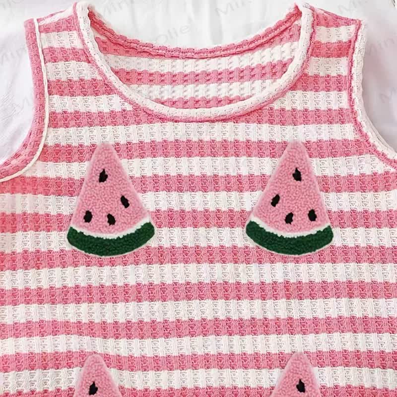 2-teiliges Set für Baby und Mädchen : Tanktop und Shorts in Waffel mit Wassermelonenmuster - image 3