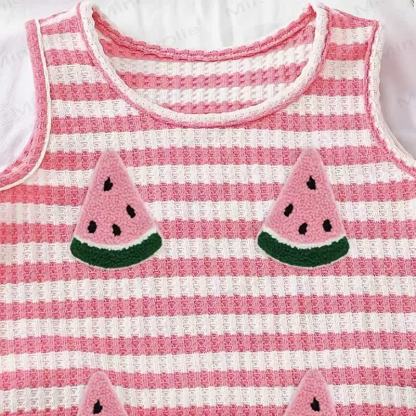 2-teiliges Set für Baby und Mädchen : Tanktop und Shorts in Waffel mit Wassermelonenmuster - image 3