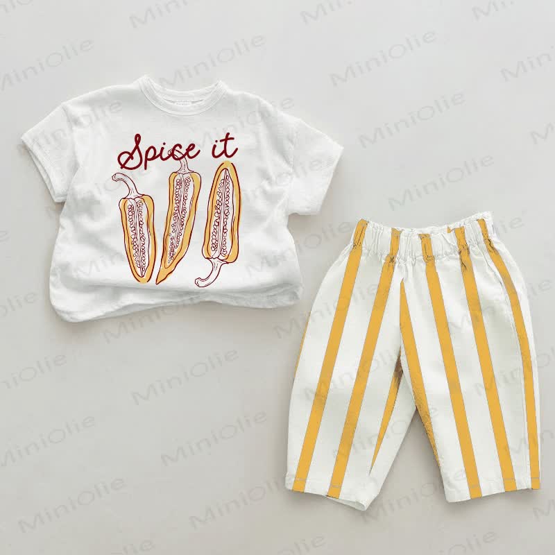 SPICE IT Baby Weiß-Gelb Vertikal Streifen 2-teiliges Set - Weiß & Gelb - 2-3J - image 1