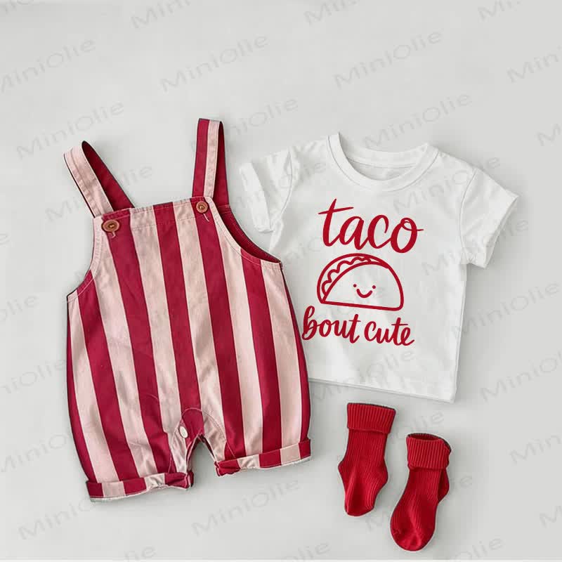 TACO BOUT CUTE Baby Overalls mit roten Streifen und weißem T-Stück , 2-teiliges Set - Weiß & Rot - 2-3J - image 1
