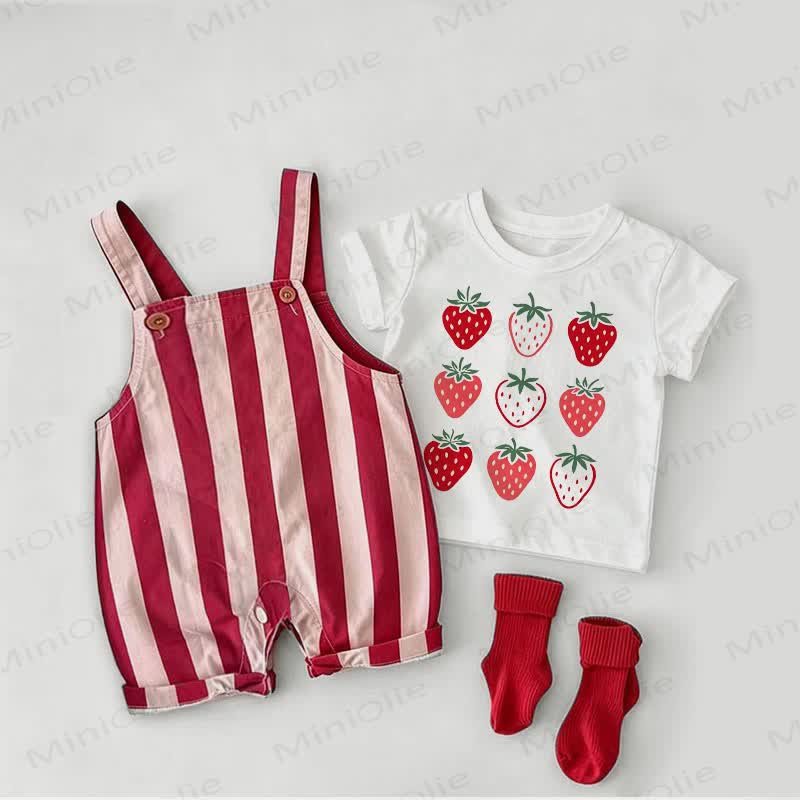 Baby Erdbeere mit roten Streifen und weißes T-Stück , 2-teiliges Set - Weiß & Rot - 2-3J - image 1
