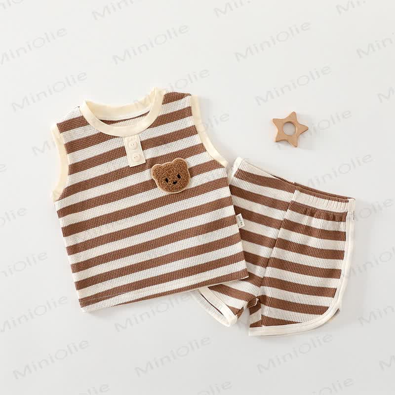 Baby Soft Stricken Bär Streifen Tanktop and Shorts 2-teiliges Set - Kaffee - 3-4J - image 2