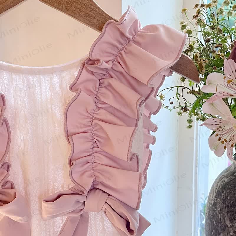 Kleinkind-Mädchen Lace Badeanzug mit Spitze, Schleife und Schleife, Ein Stück - image 5
