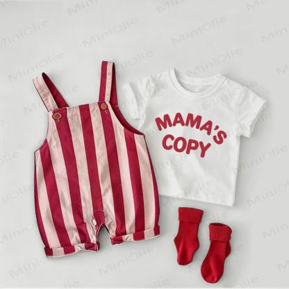 MAMA'S COPY Baby Overalls mit roten Streifen und weißem T-Stück , 2-teiliges Set - Weiß & Rot - 2-3J - image 1