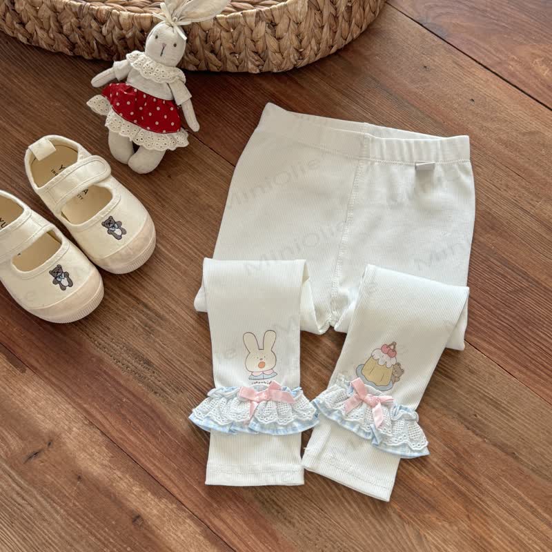 Lace für Kleinkind-Mädchen, Süß, Gamaschen , Stricken, mit Hasenstickerei und Rüschen - Weiß - 8-9J - image 2