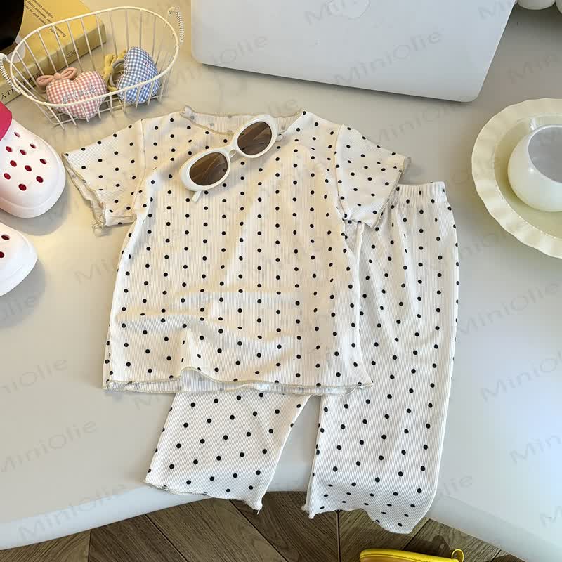 Kleinkind Set aus weichem Streifen- T-Stück und Hose , 2-teilig - Beige Punkte - 8-9J - image 9