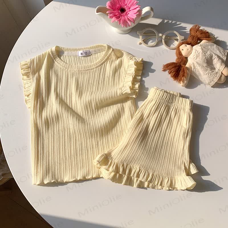 Zweiteiliges Set für Kleinkind : Weiches, Gerippt Rüschen-T-Shirt und Shorts - Aprikose - 8-9J - image 4