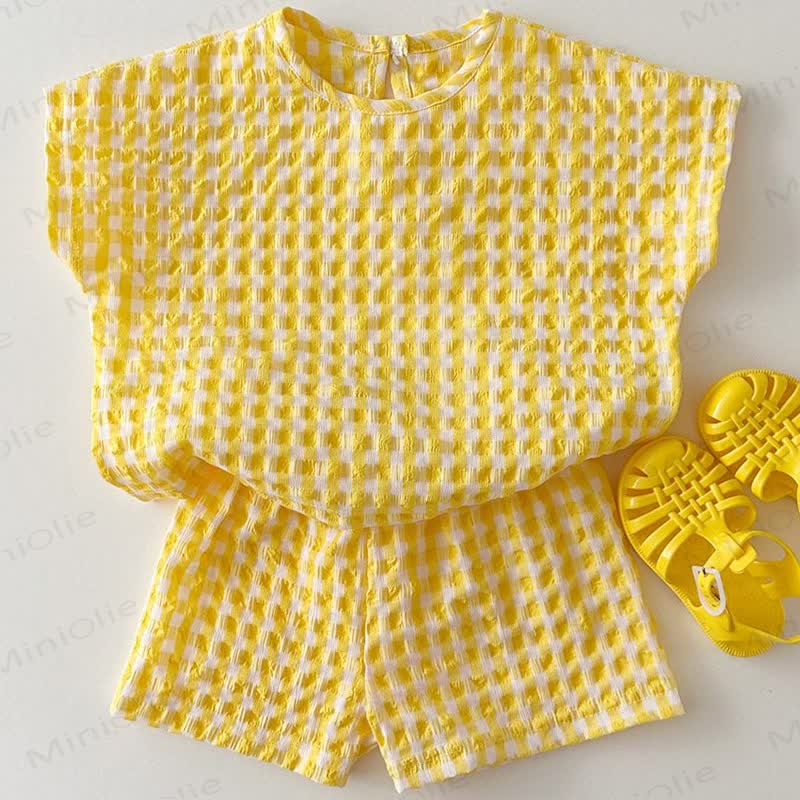 2-teiliges Set aus Gingham Tanktop und Shorts aus Gaze für Kleinkind - Gelb - 6-7J - image 2