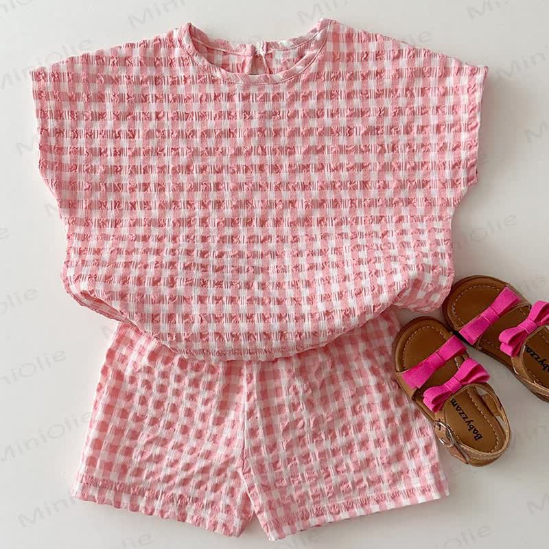 2-teiliges Set aus Gingham Tanktop und Shorts aus Gaze für Kleinkind - Rosa - 6-7J - image 3