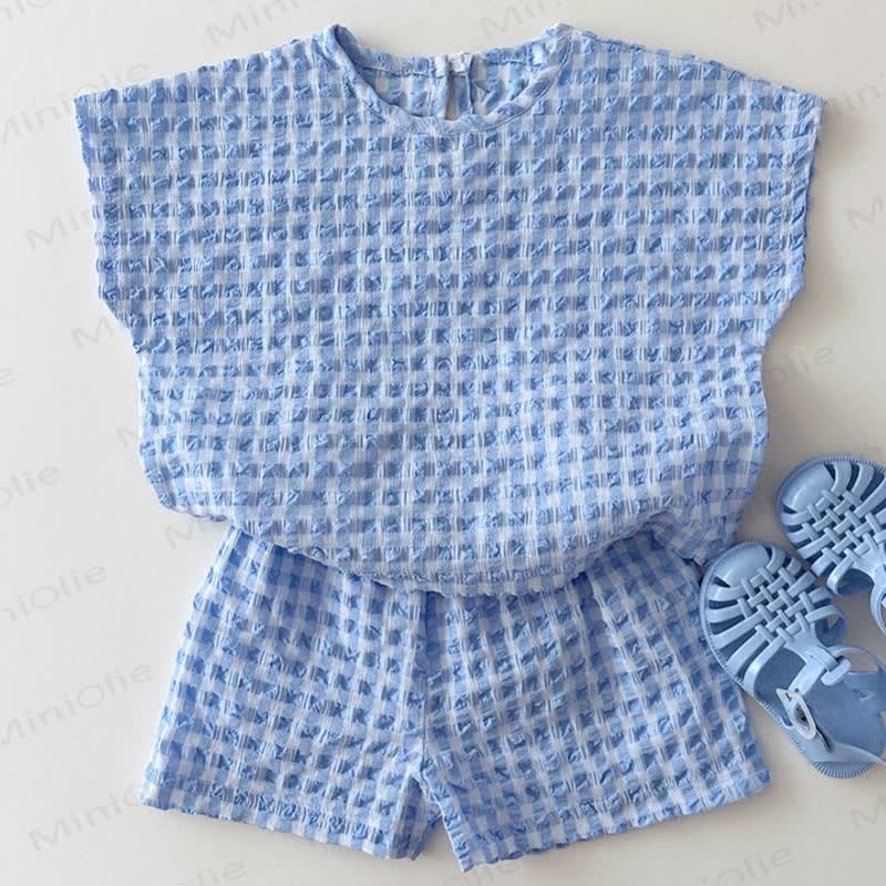 2-teiliges Set aus Gingham Tanktop und Shorts aus Gaze für Kleinkind - Blau - 6-7J - image 4