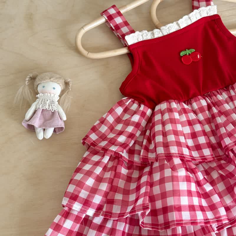 Kleinkind Kleid aus roter Kirsche mit Gingham -Karo für Kleinkinder - image 3
