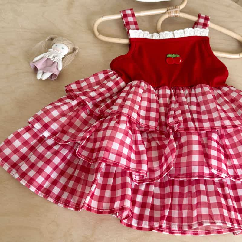 Kleinkind Kleid aus roter Kirsche mit Gingham -Karo für Kleinkinder - image 4