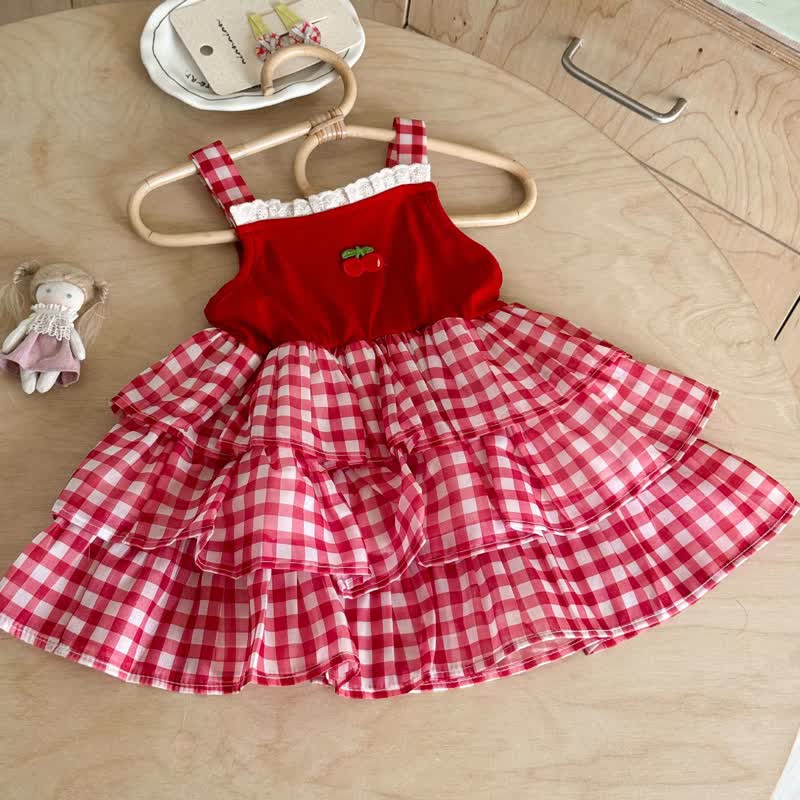 Kleinkind Kleid aus roter Kirsche mit Gingham -Karo für Kleinkinder - Rot - 6.5-8J - image 1