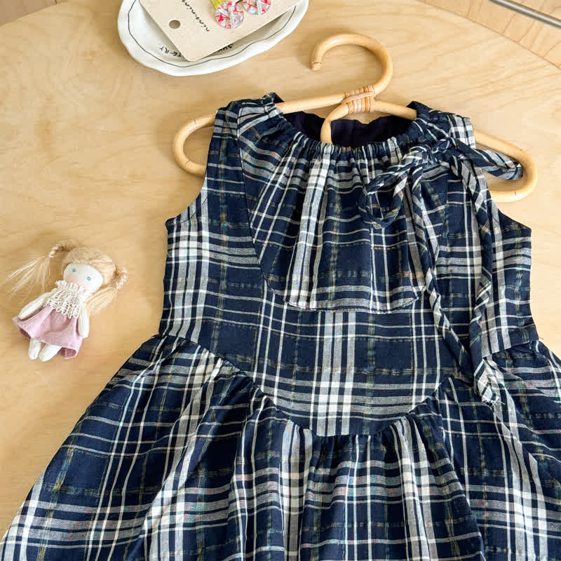 Kleinkind Kleid für Kleinkinder, marineblau-weiß Plaid mit Schleife , Mädchen - image 2