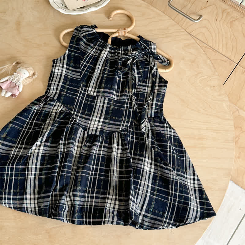 Kleinkind Kleid für Kleinkinder, marineblau-weiß Plaid mit Schleife , Mädchen - image 3