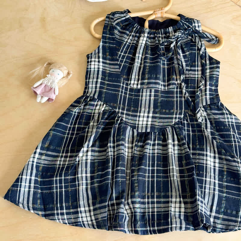 Kleinkind Kleid für Kleinkinder, marineblau-weiß Plaid mit Schleife , Mädchen - image 4