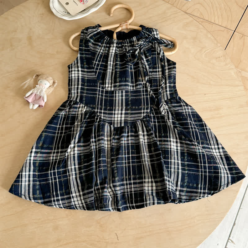 Kleinkind Kleid für Kleinkinder, marineblau-weiß Plaid mit Schleife , Mädchen - Marineblau & Weiß - 6.5-8J - image 1