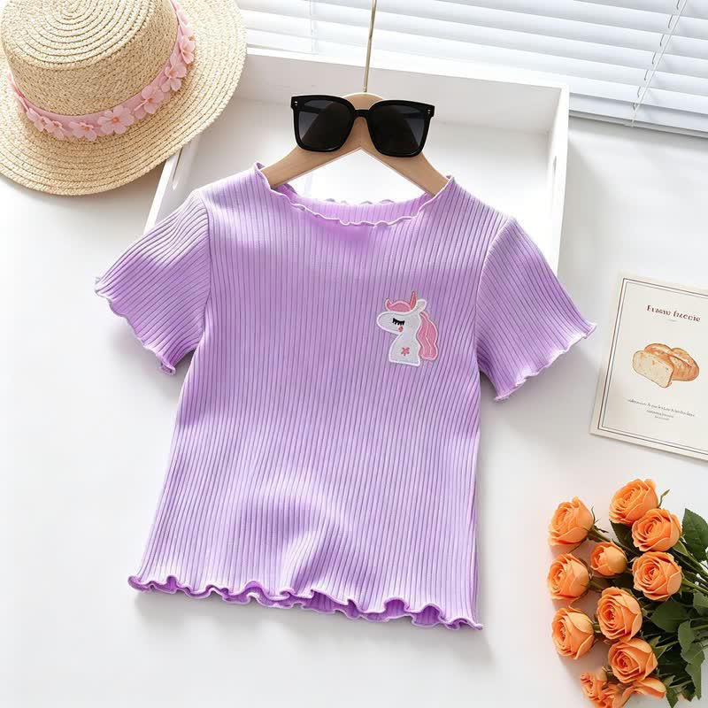 Kleinkind Baby Mädchen-T-Shirt mit Gerippt , Tier und Rüschenbesatz - Lila - 4-5J - image 2