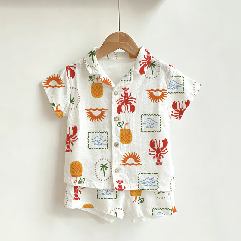 Zweiteiliges Set für Kleinkind-Jungen: Weißes Hummer-Shirt und Shorts - Weiß - 3-5J - image 1