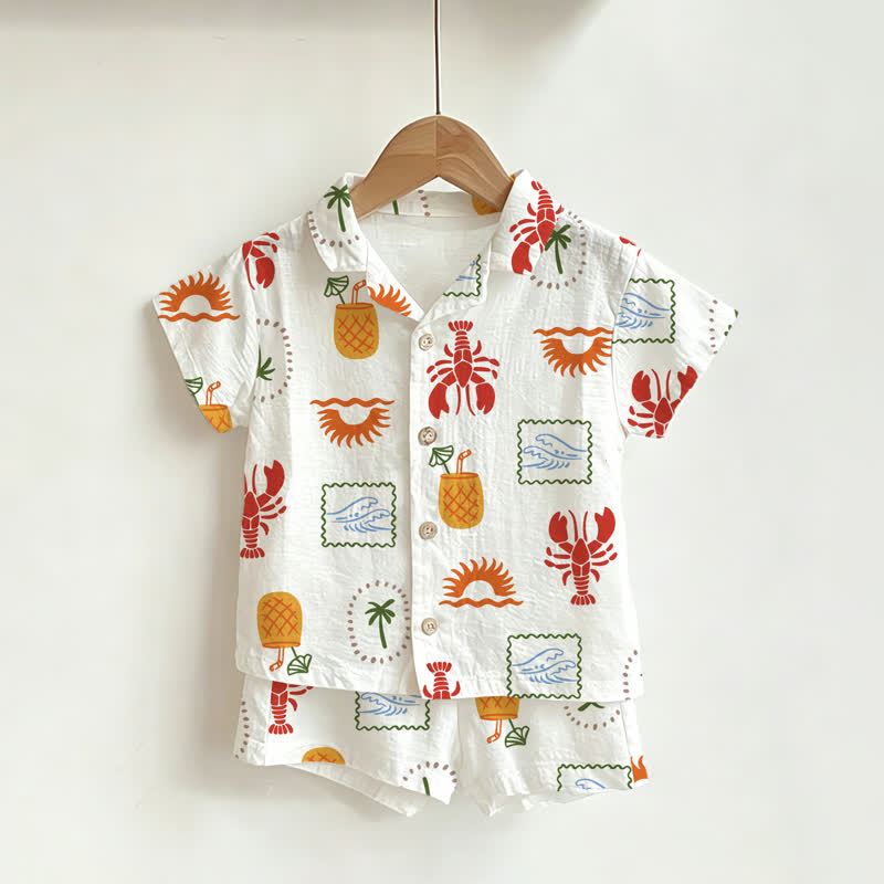 Zweiteiliges Set für Kleinkind-Jungen: Weißes Hummer-Shirt und Shorts - Weiß - 3-5J - image 1