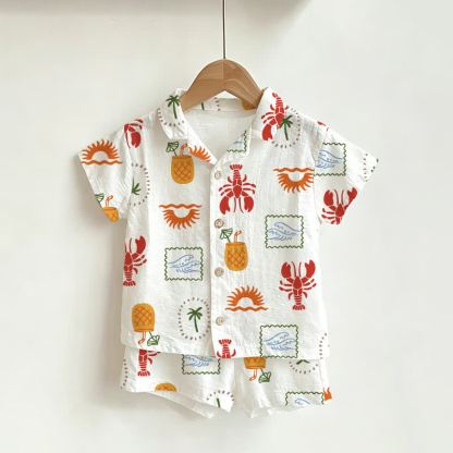 Zweiteiliges Set für Kleinkind-Jungen: Weißes Hummer-Shirt und Shorts - Weiß - 3-5J - image 1