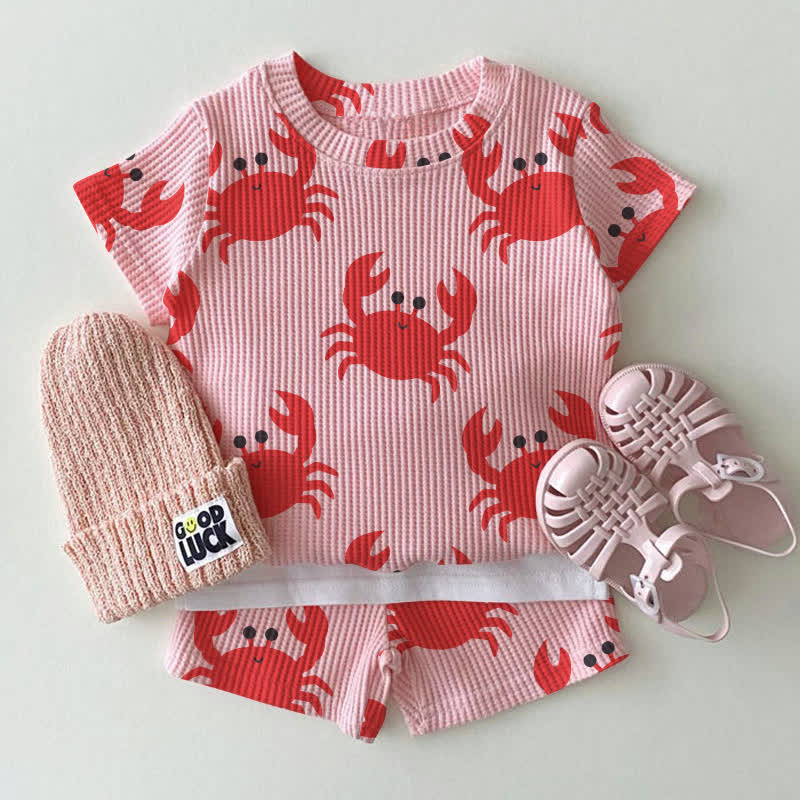 Baby Rosa - Waffel T-Stück und Shorts , 2-teiliges Set - Rosa - 2-3J - image 1
