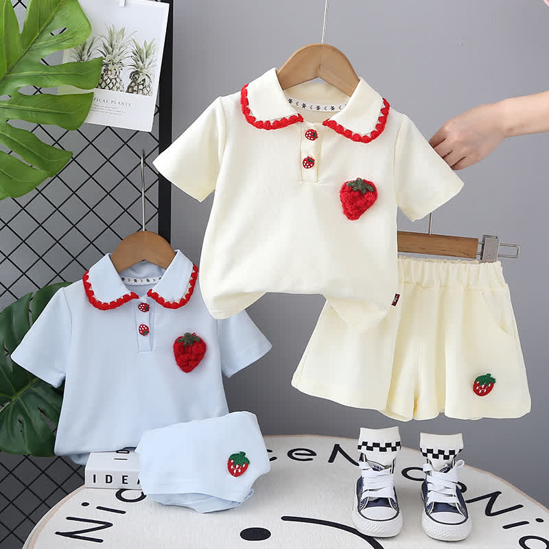 Zweiteiliges Set für Baby und Babys: Erdbeere Spitze und Shorts mit Peter-Pan-Kragen - image 1