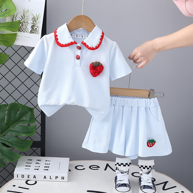 Zweiteiliges Set für Baby und Babys: Erdbeere Spitze und Shorts mit Peter-Pan-Kragen - Blau - 4-5J - image 2