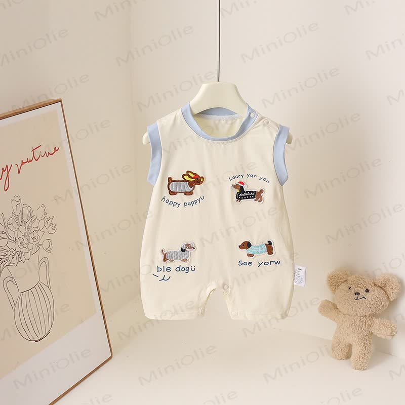 Gestickt Baby Baumwoll- Strampler mit Welpenstickerei - Beige - 2-3J - image 1