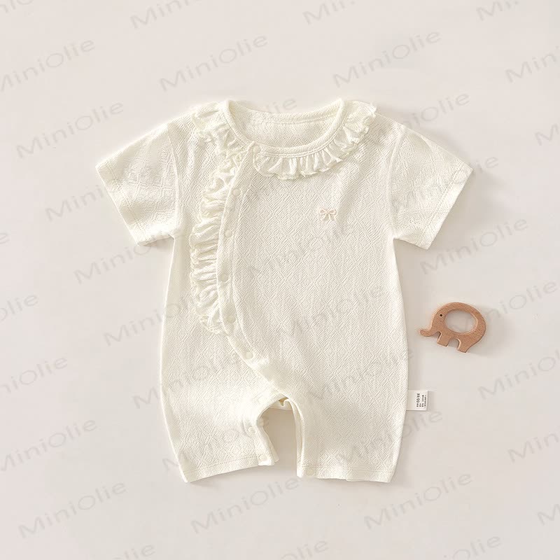 Baby -Strampler mit Rüschenkragen, strukturiertem Stricken und kurzen Strampler - Weiß - 18-24M - image 3