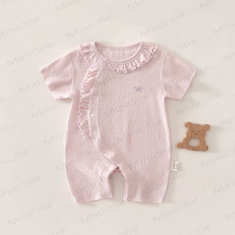 Baby -Strampler mit Rüschenkragen, strukturiertem Stricken und kurzen Strampler - Lila - 18-24M - image 2