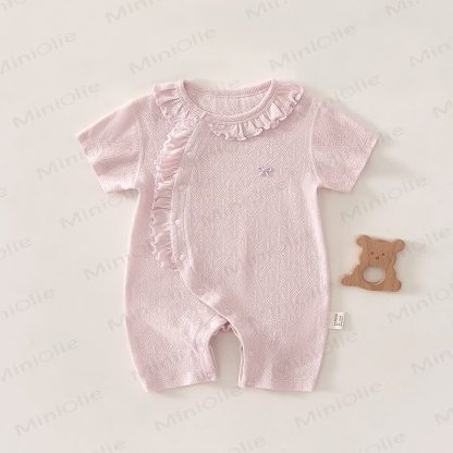 Baby -Strampler mit Rüschenkragen, strukturiertem Stricken und kurzen Strampler - Lila - 18-24M - image 2