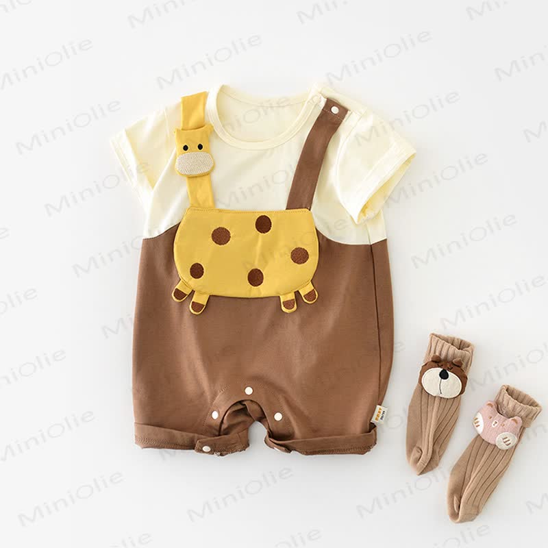 Baby Jungen -Strampler mit Giraffenapplikation und kurzen Strampler - image 1