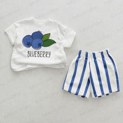 BLUEBERRY Baby T-Stück und Streifen Shorts , 2-teiliges Set - Weiß & Blau - 2-3J - image 1