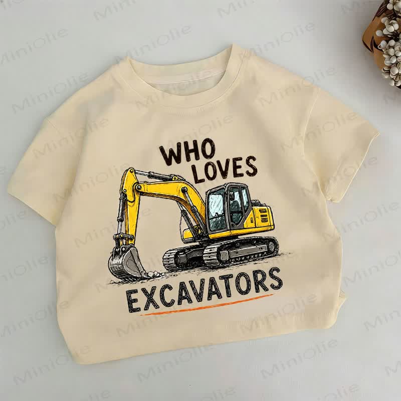 WHO LOVES EXCAVATORS: Khakifarbenes T-Shirt mit Bagger -Print für Kleinkind-Jungen. - Khaki - 6-7J - image 1