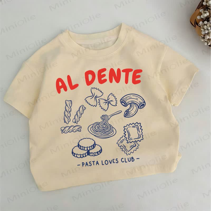 AL DENTE PASTA LOVES CLUB Kleinkind -Shirt mit Pasta-Print, Khaki - Khaki - 6-7J - image 1
