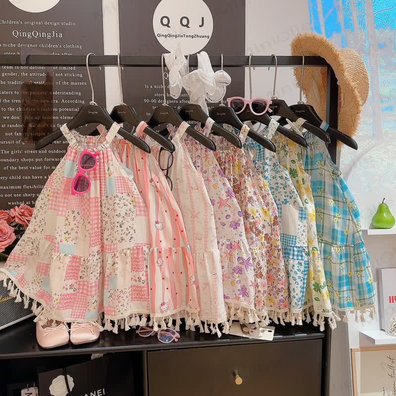 Patchwork-Quasten-ärmelloses Kleid für Kinder-Mädchen - image 1