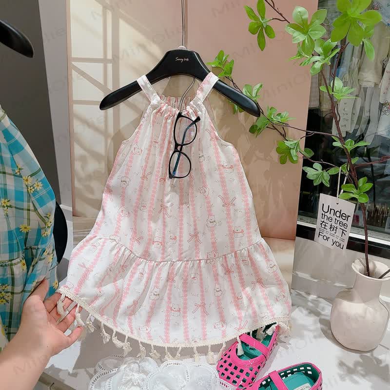 Patchwork-Quasten-ärmelloses Kleid für Kinder-Mädchen - Rosa Schleife - 12-13J - image 3