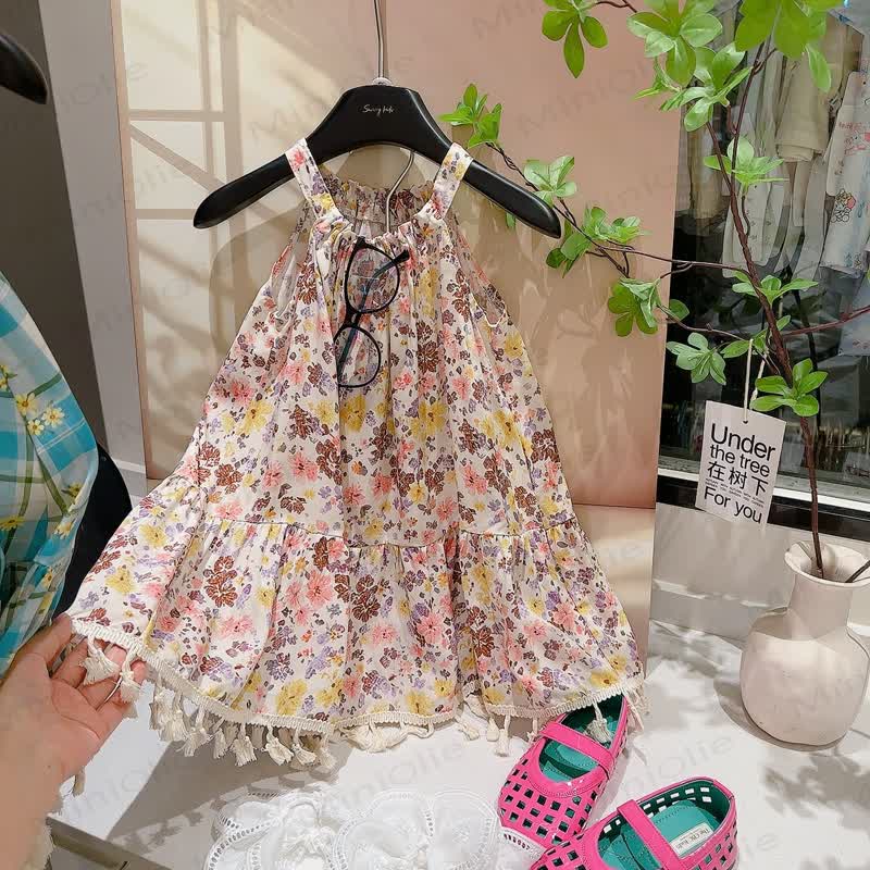 Patchwork-Quasten-ärmelloses Kleid für Kinder-Mädchen - Braun - 12-13J - image 4