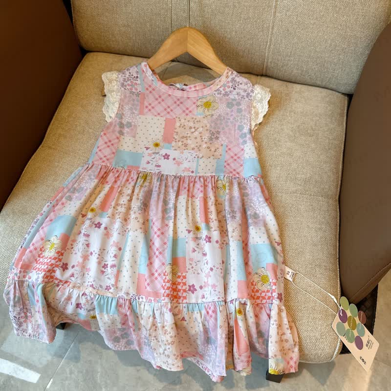 Kleid für Kind und Mädchen mit Rüschenärmeln - Rosa Blume - 12-13J - image 2